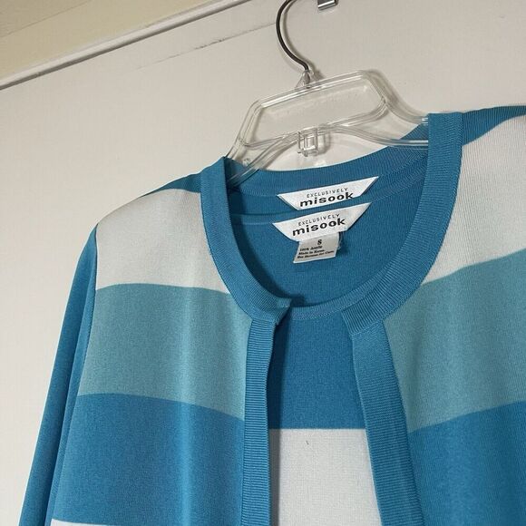 Exclusively Misook Blue striped color block cardigan sweater 2 piece Small - Picture 2 of 8